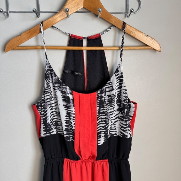 Maurices X-Small Split Front Maxi Dress Red/Black/White Babydoll Spaghetti Strap - Picture 4 of 16